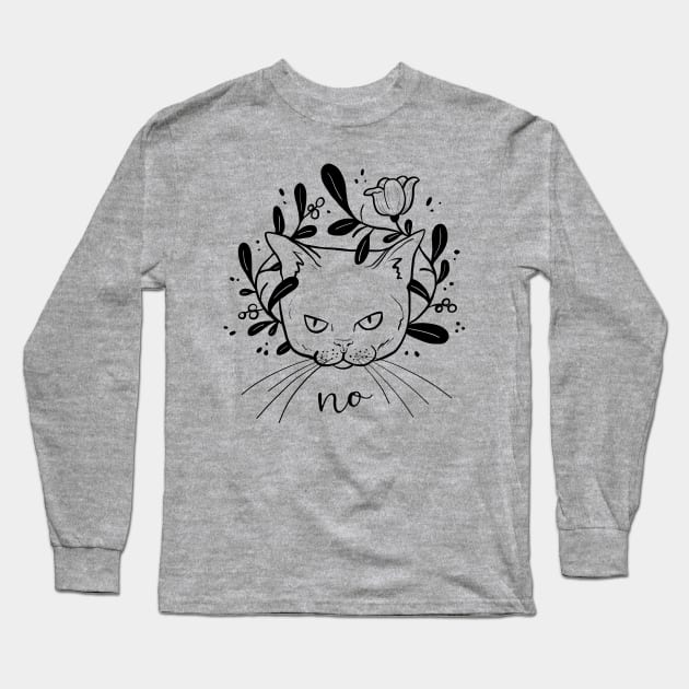 Grumpy Kitty Long Sleeve T-Shirt by Ellen Wilberg